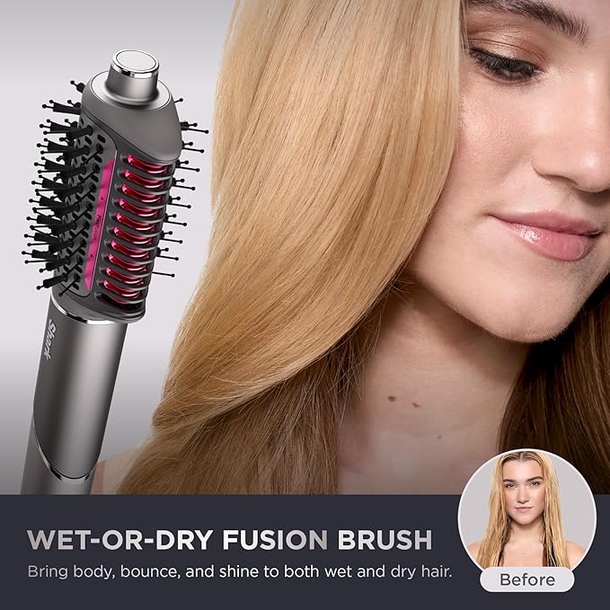 Shark Flex Fusion Hair Straightener & Powerful Hair Dryer with Fusion Hair Brush, Air Styler with Auto-Wrap Hair Curlers, Concentrator, & Frizz Fighter, Metallic Mist, HD651S