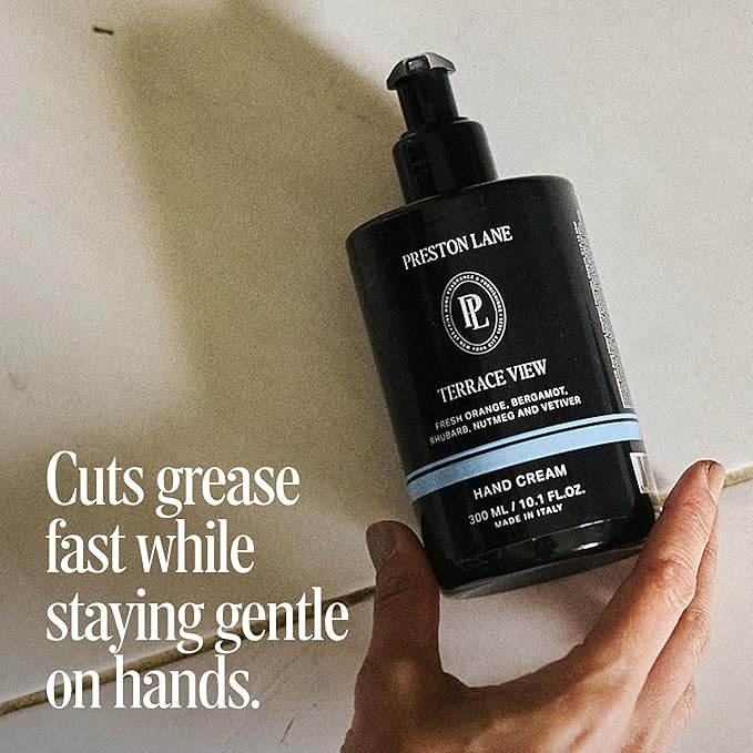 Preston Lane Luxury Hand Cream, Terrace View Scent, Made in Italy | Hydrating Formula with Tea Tree, Lavender & Lemon Essential Oils, Hyaluronic Acid, Vitamins C & E, and Kiwi & Apple Water