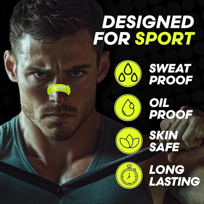 Nasal Strips (60 Count) - Oil & Sweat Resistant Adhesive - Athletic Nasal Strips for Sport & Nose Strips for Snoring & Sleeping - Nose Strips for Breathing (NEON Green Color)