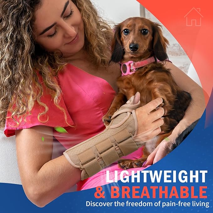 FEATOL Carpal Tunnel Wrist Brace Night Support, Thumb Spica Splint Left Hand for De Quervains Tenosynovitis, Tendonitis, Wrist Brace With Thumb Support-Medium/Large-Women & Men, Beige