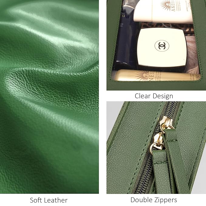 LETGO Clear Makeup Bags, TSA Approved Toiletry Bag with Zipper, Clear Makeup Organizer Fit Carry-on Travel Essentials,Clear Cosmetic Bags for Women Men (O-Green)