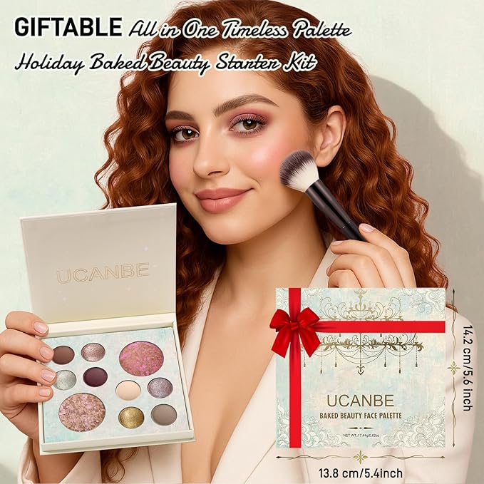 UCANBE Full Size Baked Makeup Palette Set - Include Blush, Bronzer, 8 Eyeshadows & Brushes, Pigmented All-in-One Face & Eye Compact Powder Beauty Valentine Gift Kit for Starter & Pros, Travel Friendly