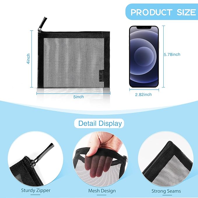 EASYFUN Small Zipper Pouch，6 Pieces Mini Mesh Pouch Coin Purse Portable Cosmetic Case Mesh Storage Bags with Key Kit Small Item Organizer,5 x 4 Inch