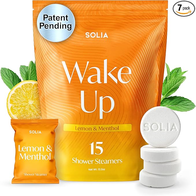 Solia Energizing Citrus Menthol Shower Steamers 15-Pack - Patent-Pending Real Essential Oil Menthol Shower Steamer Bombs, Spa Steamers Aromatherapy Selfcare Bath Gifts for Women, Individually Wrapped