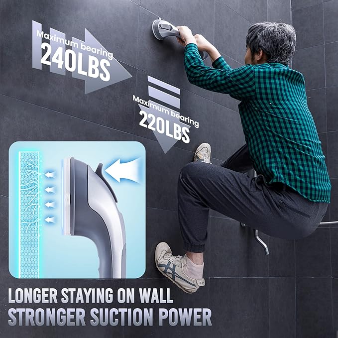 TAILI Shower Grab Bar 4 Pack 16 Inch Suction Grab Bars for Bathtubs & Showers, Heavy Duty Shower Handle Removable Shower Handrails for Elderly and Seniors, No Drilling Waterproof, Silver