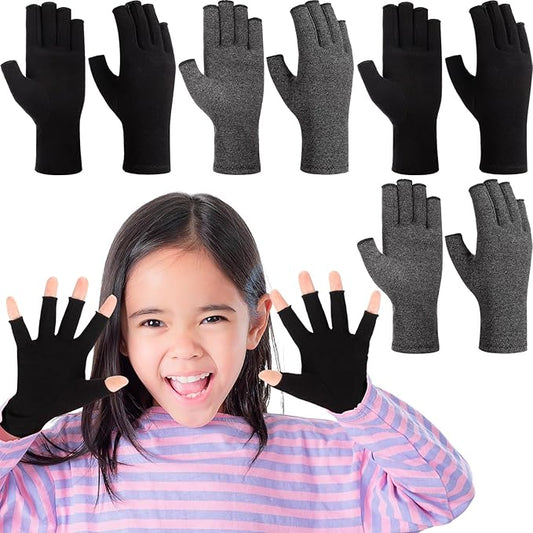 Panitay 4 Pairs Kids Compression Gloves Fingerless Arthritis Gloves Kids Compression Hand Cover for Boys Girls Carpal Tunnel