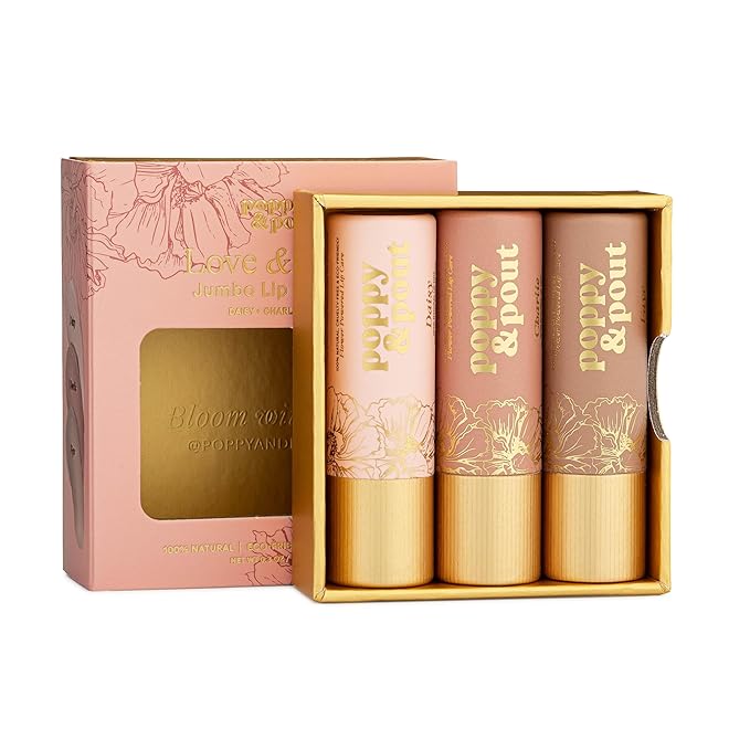 Poppy & Pout All Natural Lip Tints, Sustainable Cardboard Tubes, Hand-filled, Beeswax, Vitamin E, Coconut Oil, Cruelty Free (Love & Light Shades Trio)