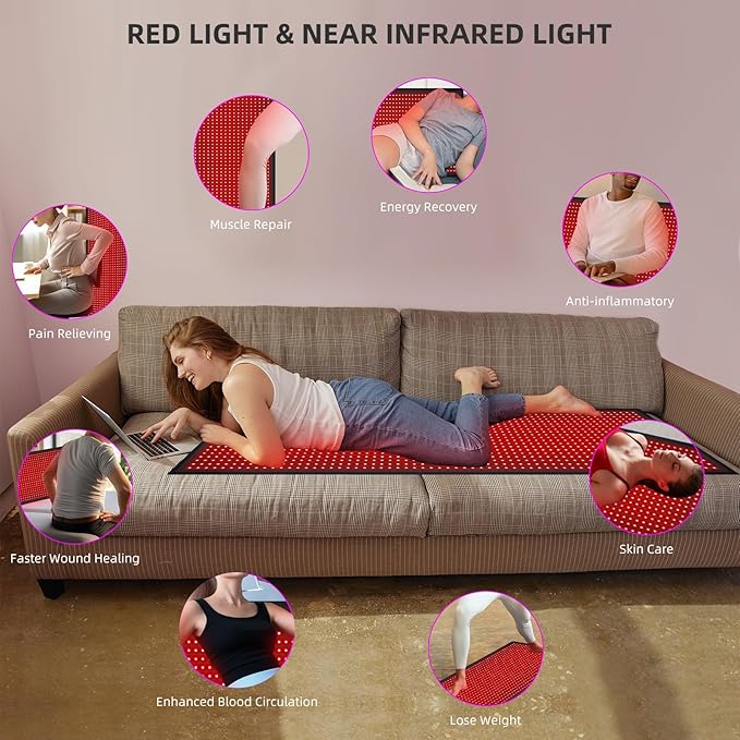 Red Light Therapy Mat Full Body, 71"x31" Red Light Blanket Infrared Light Therapy Heating Pad Super Large 1280 LEDs 660nm&850nm for Whole Body Pain Relief, Body Relax, Energy Recovery, Joint Repair
