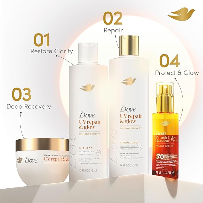 Dove Radical Recovery 10-in-1 Hair Mask 1ct UV Repair & Glow Deep recovery from 99% of UV hair damage with Melting Lumi-Beads 9.2 oz