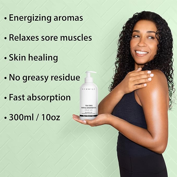 New Miuz Magnesium inShower Body Conditioner Soft Skin Post Shower Care Moisturizer for Body Legs Bath Oil Sore Muscles Recovery Peppermint Eucalyptus Tea Tree Spa Gift