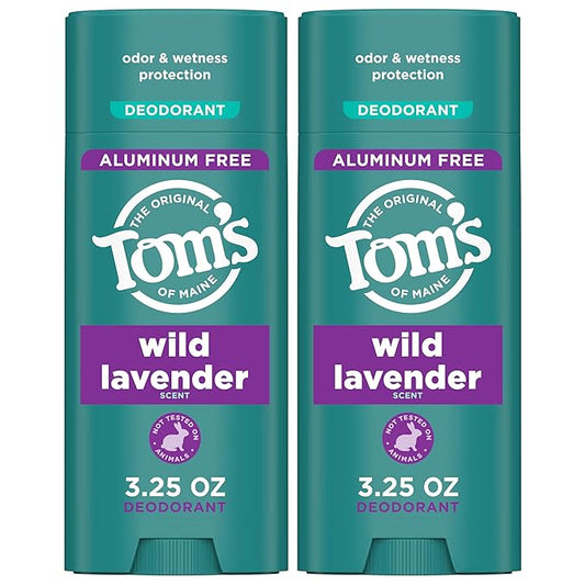 Tom’s of Maine Wild Lavender Natural Deodorant for Men and Women, Aluminum Free, No Artificial Fragrances, Dyes, or Preservatives, Baking Soda Free, 48-Hour Odor Protection, 3.25 oz (2 Pack)