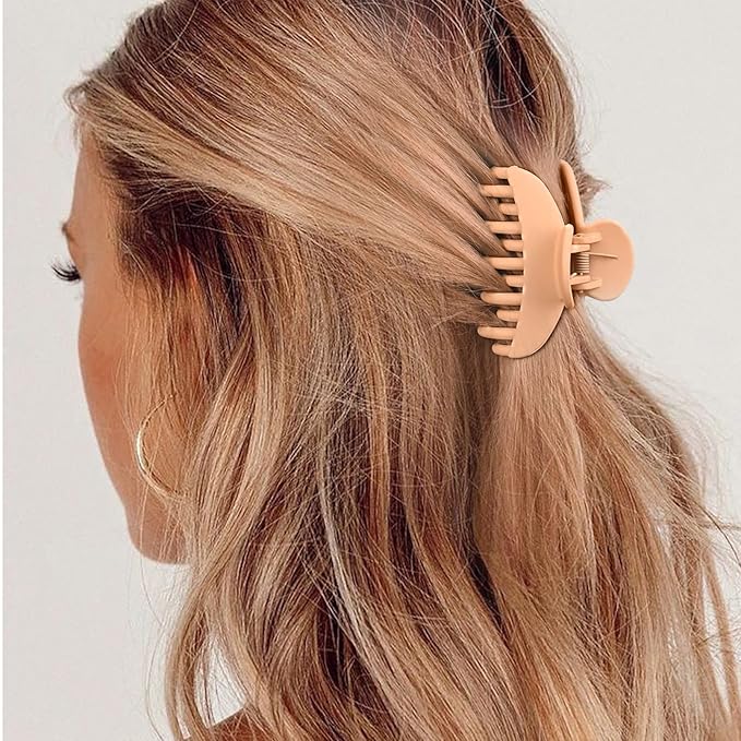 DEEKA 4 PCS Double Row Teeth Hair Claw Clips 2.5" Medium Hair Clips for Thin Hair Small Matte Clips Short Fine Hair Accessories for Women and Girls -Black Brown