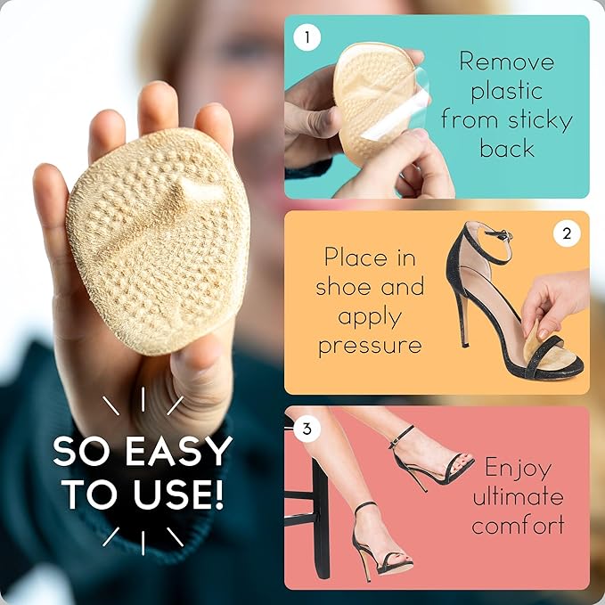 Walkize Metatarsal Pads Women | Heel Inserts for Women | Ball of Foot Cushions (2 Pairs Foot Pads) All Day Pain Relief and Comfort One Size Fits Shoe Inserts (Beige)
