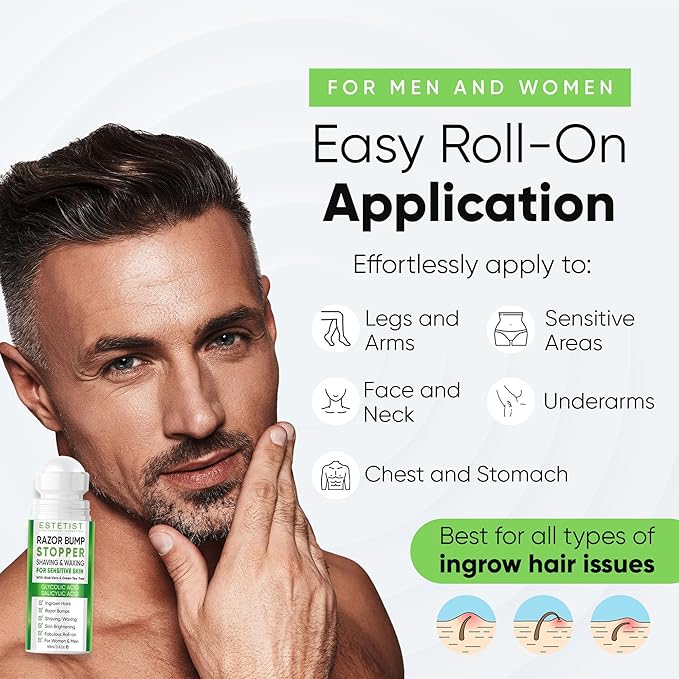 ESTETIST Razor Bump Solution Roll-On for Sensitive Skin, Ingrown Hair & Razor Burn Care Serum with Aloe Vera & Tea Tree, Soothing After Shave Skin Care for Bikini Area, Face, Neck & Legs