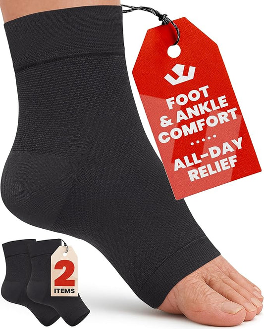 KEMFORD Ankle Compression Sleeve - 1-Pair, Plantar Fasciitis Braces - Open Toe Compression Socks for Swelling, Sprain, Neuropathy, Foot Arch Support for Men and Women - 20-30mmhg, 3XL, Black