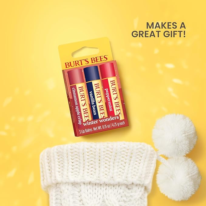 Burt's Bees Stocking Stuffers, Winter Wonders Lip Balm Set for Christmas Gifts, With Responsibily Sourced Beeswax, Natural Origin Lip Care, 3 Tubes, 0.15 oz. (Pack of 2)