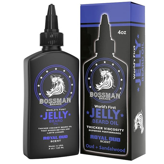 Bossman Jelly Beard Oil for Men (4 oz, Royal Oud Scent) – Softens, Moisturizes & Conditions with Natural Ingredients