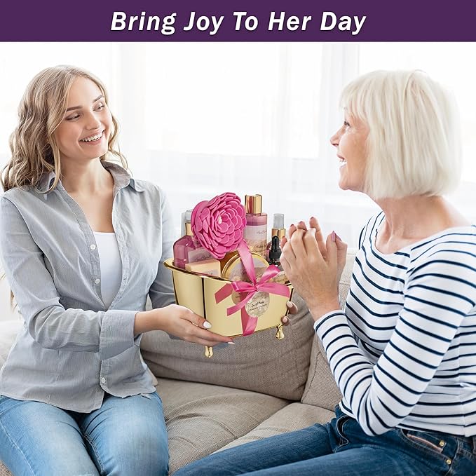 Spa Gift Baskets For Women - Luxury Bath Set With Lavender & Chamomile - Spa Kit Includes Body Wash, Bubble Bath, Lotion, Body Butter, Soap, Body Spray, Shower Puff, and Towel