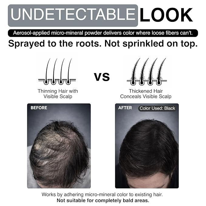 Mane Hair Thickening Spray & Root Touch Up, Instantly Thicker Hair for Men & Women, Fill in Hairlines and Hide Thinning and Fine Patches - Silver, 12 Colors (6.76 oz)