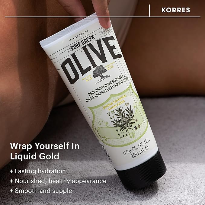 KORRES Olive Body Cream for Dry Skin, Moisturizing Lotion with Greek Olive Oil, Shea Butter, and Almond Oil, Hydrating and Nourishing Formula for Soft, Supple Skin, Wild Orchid Scented, 6.76 fl oz