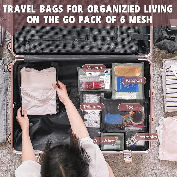 EASYFUN 6 Pieces Mesh Cosmetic Bag With Zipper Portable Travel Organizing Zipper Pouch Toiletries Makeup Pouches For Home Travel Accessories Diaper Bag