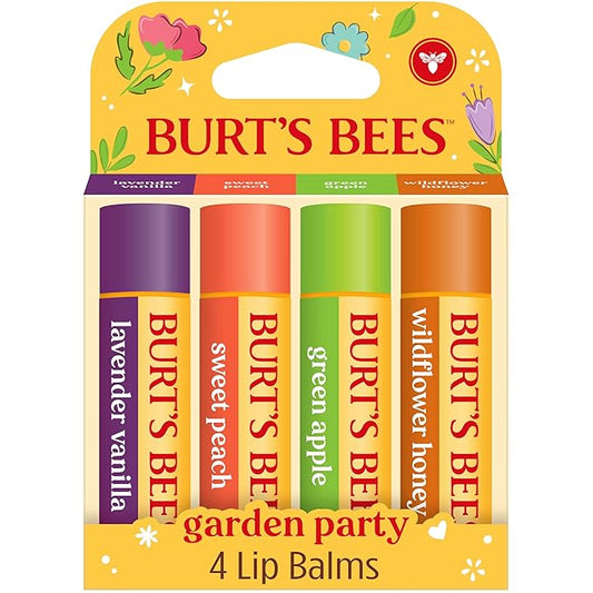 Burt's Bees Gifts Ideas - Garden Party Lip Balm Set, Lavender Vanilla, Sweet Peach, Green Apple, Wildflower Honey, With Responsibly Sourced Beeswax, Natural Origin Lip Treatment, 4 Tubes, 0.15 oz.