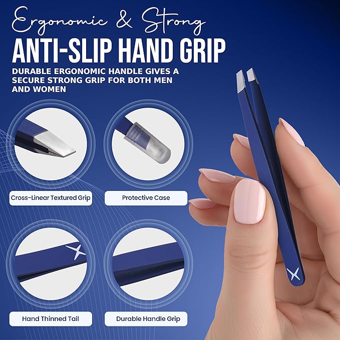 Stainless Steel Mini Slant Tweezer - Professional Precision Eyebrow Tweezers for Women & Men, Rust-Proof Travel Grooming Tool for Facial Hair Removal, Chin Hair & Ingrowns (Midnight Blue)