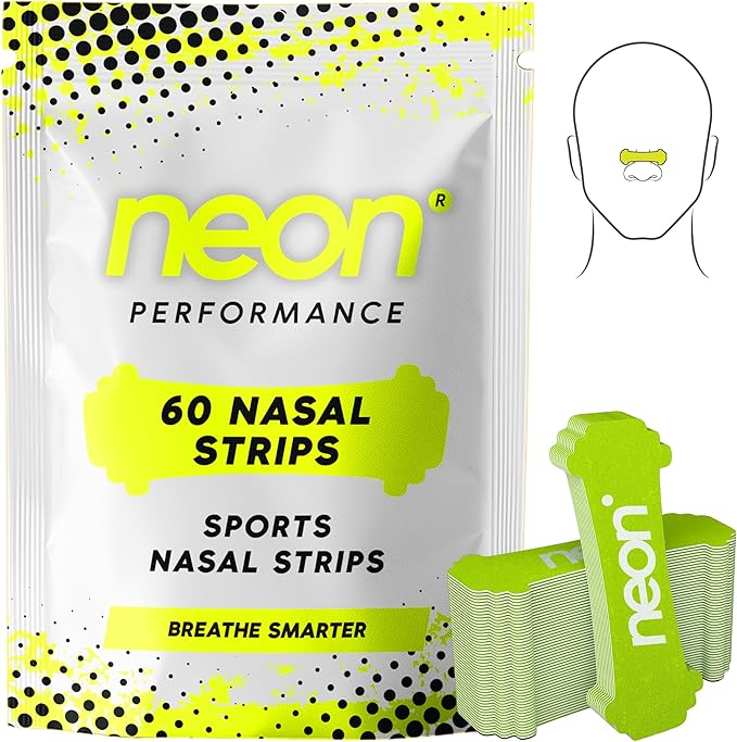 Nasal Strips (60 Count) - Oil & Sweat Resistant Adhesive - Athletic Nasal Strips for Sport & Nose Strips for Snoring & Sleeping - Nose Strips for Breathing (NEON Green Color)