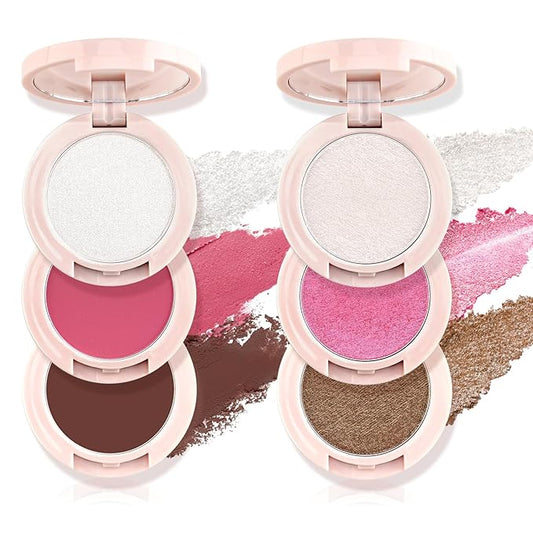 Color Nymph 3-IN-1 Face Palette, Ultra-Smoothy Creamy Blush Highlighter Bronzer Palette, Matte & Shimmer & Long-Lasting, Travel-Friendly Makeup Kits | Vegan & Cruelty-Free - Combo