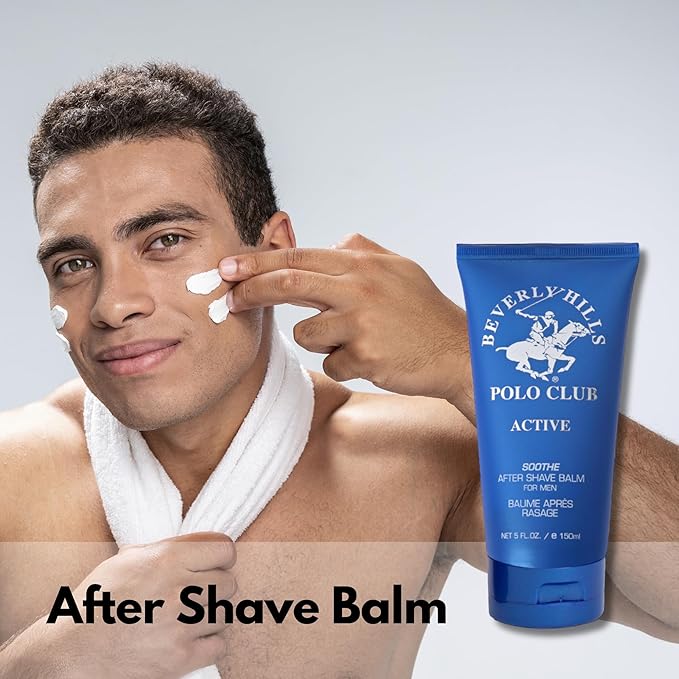 Beverly Hills Polo Club BHPC Active/Sport After Shave Balm for Men - Soothing Post-Shave Comfort with Luxury Lavender & Citrus Scent - 5oz Hydrating Lotion