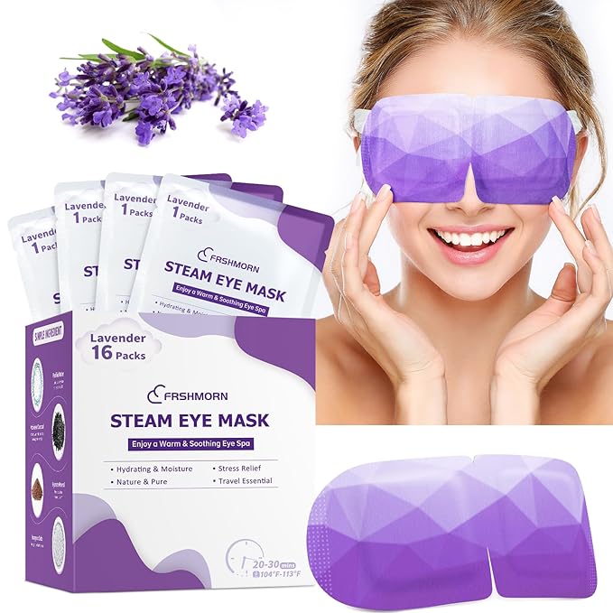 16 Packs Steam Eye Mask, Heated Eye Mask for Sleeping, Warm Compress for Eyes, Self Heating Disposal Steam Mask for Home Sleep, Office, Spa, Travel Essentials Valentine's Day Gift (Lavender)