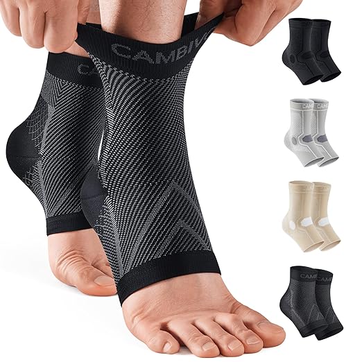 CAMBIVO 1 Pair Ankle Compression Sleeve for Men & Women – Soft, Breathable Support for Plantar Fasciitis, Achilles Tendonitis, Swelling & Sports Recovery – Easy to Wear, All-Day Comfort Fit