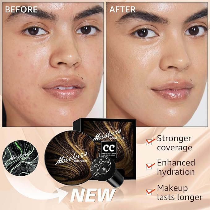 Mushroom Head Air Cushion CC Cream - New Upgraded BB Cream Face Makeup Foundation for Mature Skin Moisturizing Concealer Brighten Long-Lasting, Gold Packaging ((Buff Beige, 3.21 Ounce (Pack of 1))