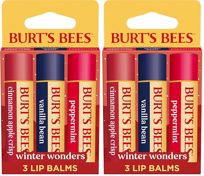 Burt's Bees Stocking Stuffers, Winter Wonders Lip Balm Set for Christmas Gifts, With Responsibily Sourced Beeswax, Natural Origin Lip Care, 3 Tubes, 0.15 oz. (Pack of 2)