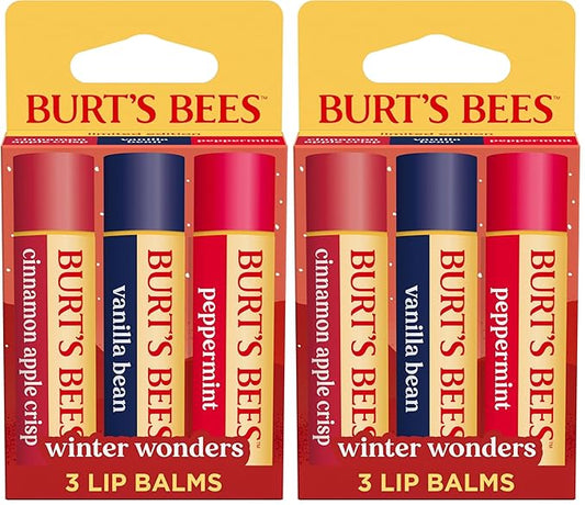Burt's Bees Stocking Stuffers, Winter Wonders Lip Balm Set for Christmas Gifts, With Responsibily Sourced Beeswax, Natural Origin Lip Care, 3 Tubes, 0.15 oz. (Pack of 2)