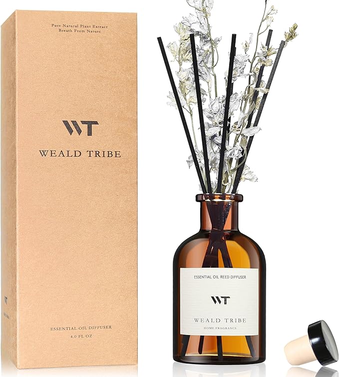 WEALD TRIBE Reed Diffuser Set for Bathroom Air Fresheners, Oil Diffuser Sticks | Fresh Linen Scent 4.0 fl oz Home Fragrance with Sticks Defusers | House Bedroom Office Shelf Decor