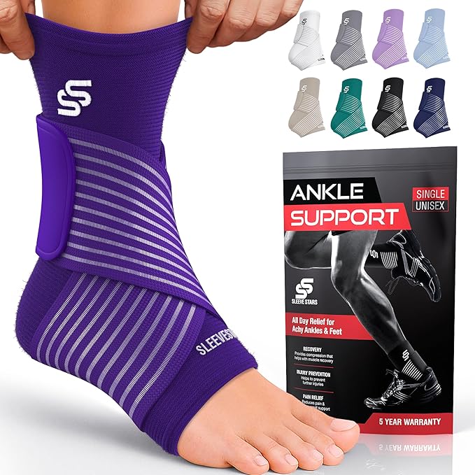 Sleeve Stars Ankle Support for Ligament Damage & Sprained Ankle, Plantar Fasciitis Support & Achilles Tendonitis Pain Relief, Ankle Brace for Women & Men (Single/Dark Purple)