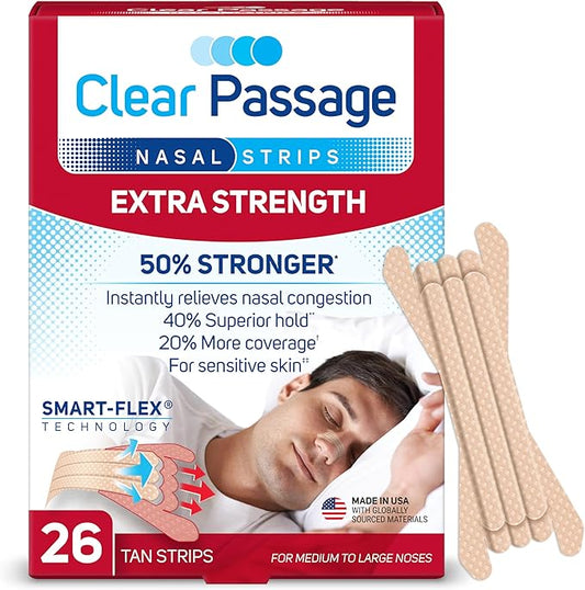 Nasal Strips Extra Strength, Tan, 26 Count | Works Instantly to Improve Sleep, Reduce Snoring, & Relieve Nasal Congestion Due to Colds & Allergies