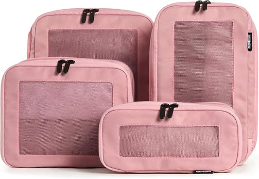 Aerotrunk Compression Packing Cubes for Travel - Luggage Organizer Bags - Double Zipper Packing Cubes for Suitcases (4-Pack, Rose)