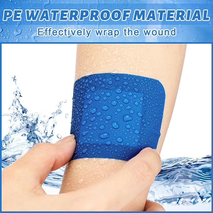 Geiserailie 120 Pcs Food Service Blue Detectable Bandage Woven Fingertip Waterproof Flexible Bandages Non-Stick Pad Latex Free Catering First Aid Kit Wound Care and Protection (2" X 3",Rectangle)