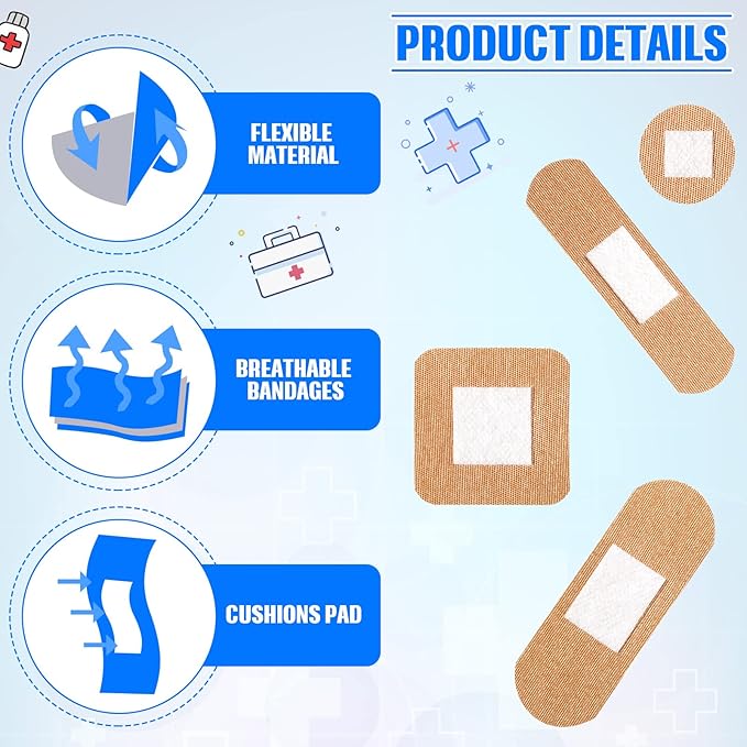 400 Pcs Bandages Bulk Assorted Adhesive Bandages First Aid Skin Wrap Flexible Fabric Breathable for Finger Wound Family(4 Styles)