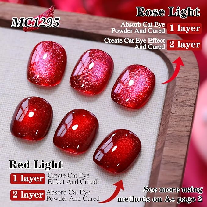Double Rhythm 15ML Ice Glass Cat Eye Gel Polish with Magnet Holographic Glitter Shimmer Translucent Sheer Color Salon Soak Off Magnetic Nail at Home (Dark Cherry-MC1295)