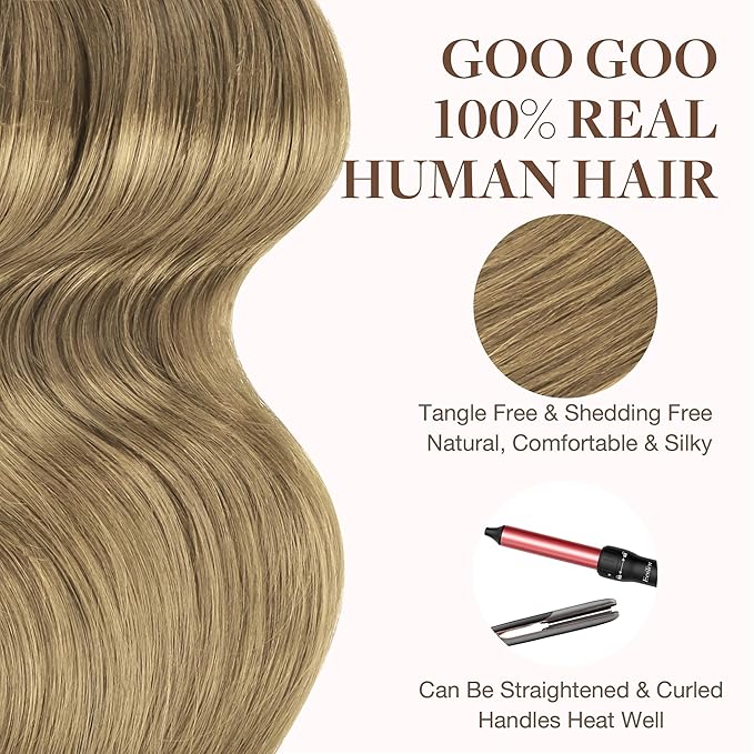 GOO GOO Tape in Hair Extensions Human Hair, 7 Bronde, 16inch 100g 40pcs, Skin Weft Seamless Invisible, Silky Straight with Thick Ends, Remy Human Hair