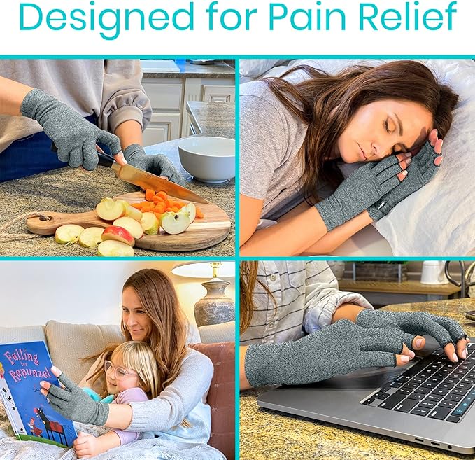 Vive Arthritis Gloves - Men, Women Rheumatoid Compression Hand Glove for Osteoarthritis- Arthritic Joint Pain Relief - Carpal Tunnel Wrist Support - Open Finger, Fingerless Thumb for Computer Typing