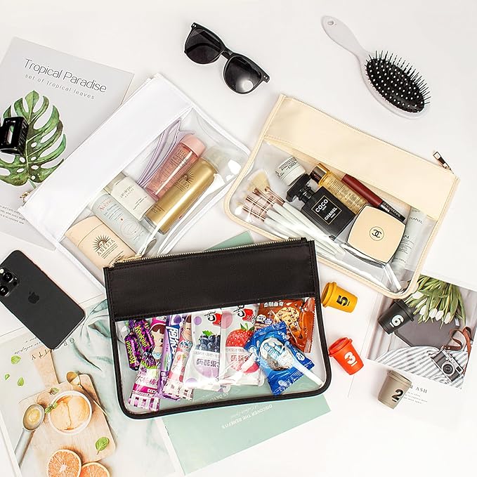 LETGO Clear Makeup Bag Pouch for Travel with Zipper,Clear Cosmetic Bag for Women Waterproof Snacks Bag Stadium Purse Toiletry Bag Bogg Bag Accessories (0-White)