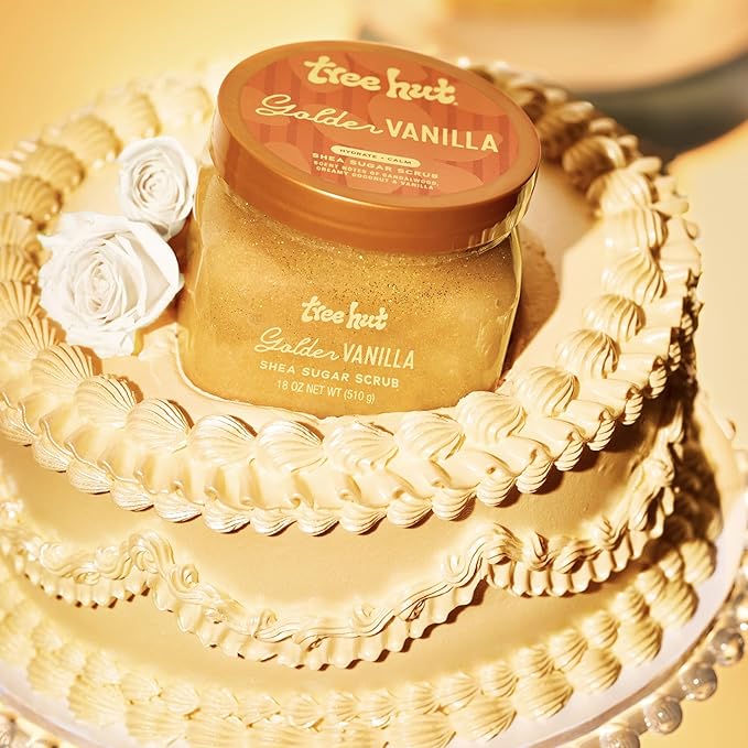 Tree Hut Golden Vanilla Shea Sugar Scrub, Exfoliating, Hydrating & Moisturizing Body Scrub with Shea Butter & Natural Oils, Smooth & Soften Skin, Polishing Exfoliant for Radiant Skin, 18 oz