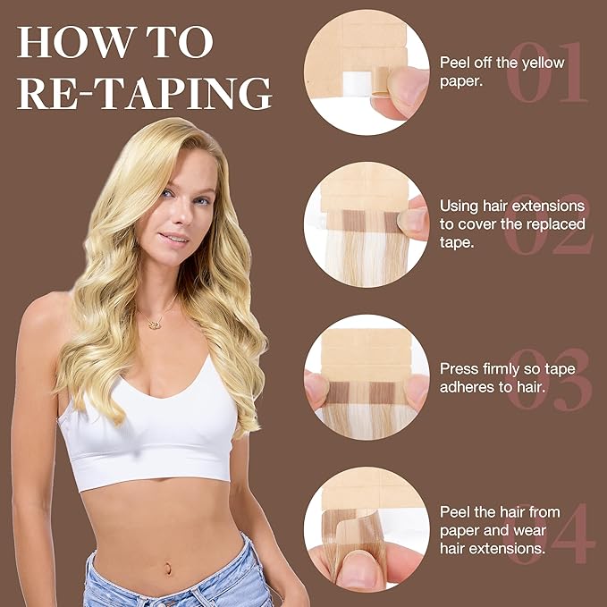 GOO GOO Tape in Hair Extensions Human Hair, 18AT60A Pearl Ash Blonde Highlights, 14inch 100g 40pcs, Skin Weft Seamless Invisible, Silky Straight with Thick Ends, Remy Human Hair