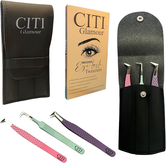 Lash Tweezers For Eyelash Extension Pack of 3 Volume,90 Degree,Boot Volume with Precision Fiber Tip in pastel shade with Diamond Grip (Pack of 3 - Pastel Colors)