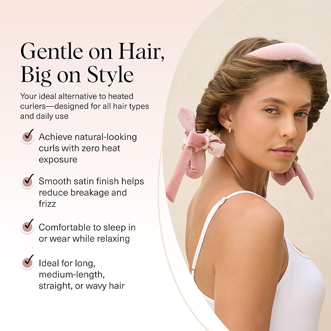 Kitsch Velvet Heatless Curling Set – Hair Curler to Sleep In for Heatless Curls Overnight - Heatless Hair Curler for Women – No Heat Damage Hair Styling Tool with 2 Velvet Scrunchies – Terracotta