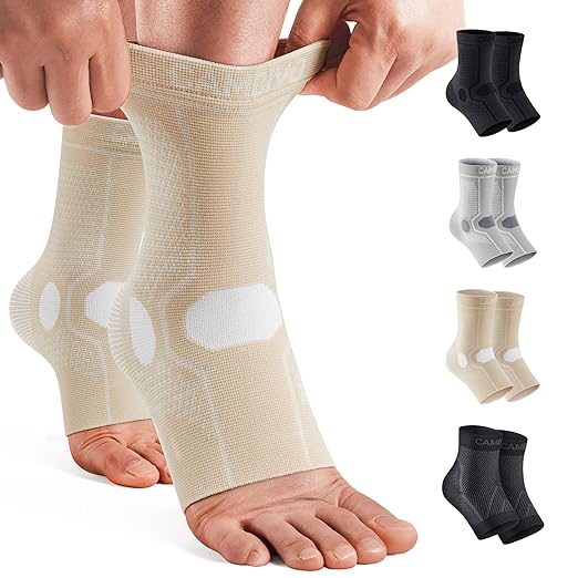 CAMBIVO 1 Pair Ankle Braces for Men and Women, Ankle Compression Socks for Foot Pain, Daily Wear, Fitness, Working, Achilles Tendonitis Relief Ankle Sleeve (Beige, Large)